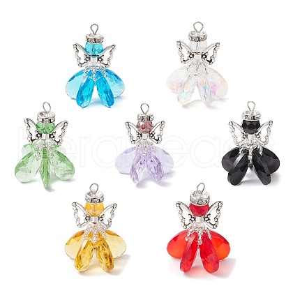 7Pcs 7 Colors Glass Pendants PALLOY-MZ00743-1