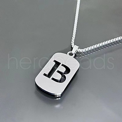 Rectangle with Laser Cut Letter 201 Stainless Steel Initial Pendant Necklaces WGA5E8C-02-1
