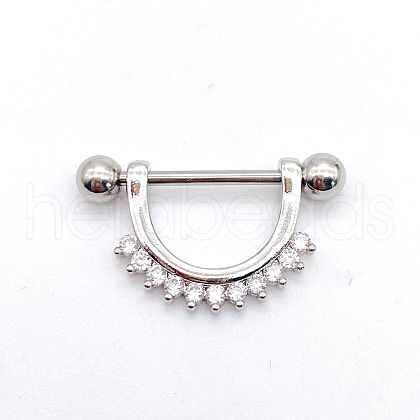 304 Stainless Steel Clear Cubic Zirconia Flat Round Nipple Rings WG994A5-11-1