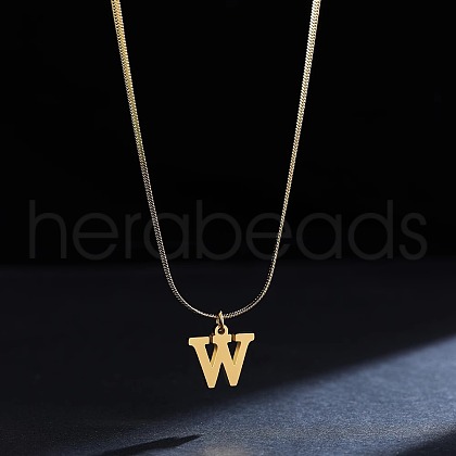 316 Surgical Stainless Steel Initial Pendant Flat Snake Chain Necklaces for Women WGC1053-23-1