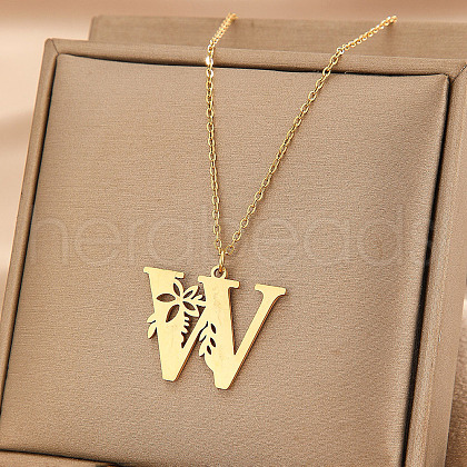 Flower Letter Stainless Steel Initial Pendant Necklaces for Women Men FS-WGF85E2-07-1