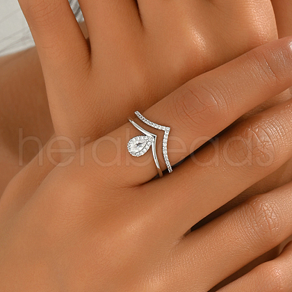Brass Micro Pave Cubic Zirconia Adjustable Open Cuff Rings for Women YP6929-2-1