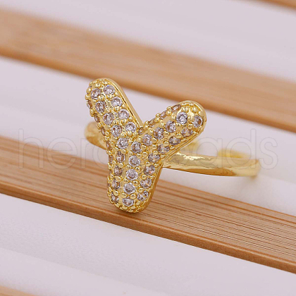 Brass Micro Pave Clear Cubic Zirconia Initial Cuff Rings FS-WGB210B-25-1