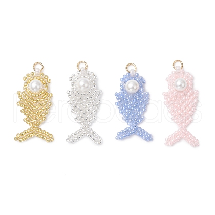 Glass Seed Beaded Fish Pendants PALLOY-MZ00666-1