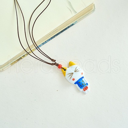 Porcelain Pendant Adjustable Imitation Leather Cord Necklaces for Women FS-WGE6687-03-1