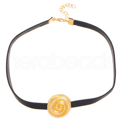 Spiral Alloy Black Imitation Leather Cord Choker Necklaces for Women FS-WG641D5-03-1
