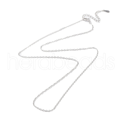 Anti-Tarnish Rhodium Plated 925 Sterling Silver Flat Cable Chain Necklace NJEW-A011-01C-P-1