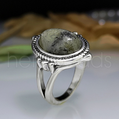 Oval Natural Labradorite Finger Rings WG970F5-02-1