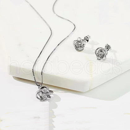 Brass Micro Pave Clear Cubic Zirconia Stud Earrings & Pendant Necklaces Sets FS-WG7A8BF-01-1