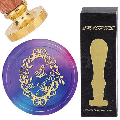 Brass Wax Seal Stamps with Wood Handle AJEW-WH0412-0221-1