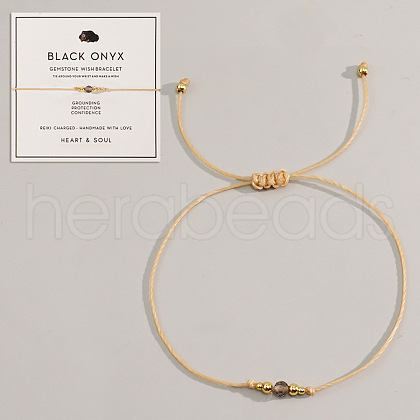 Bohemian Style Natural Black Onyx Braided Bead Bracelets LN9153-3-1