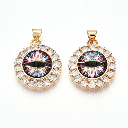 Brass Micro Pave Clear Cubic Zirconia Pendants for Women KK-T070-92A-03-1