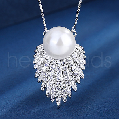 Imitation Pearl Alloy Leaf Pendant Necklaces for Women WG40743-02-1