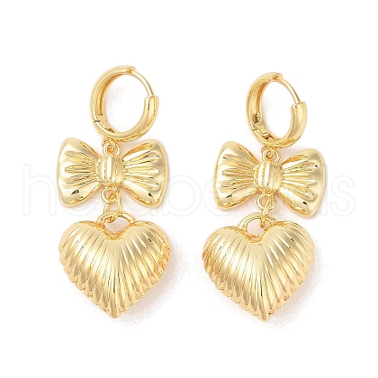 Bowknot with Heart Brass Hoop Earrings for Women EJEW-S231-04G-02-1