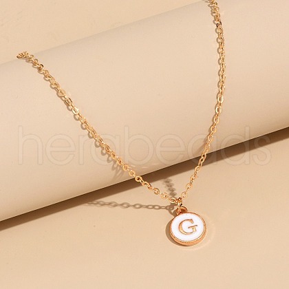 Alloy White Enamel Disc with Initial Pendant Necklaces for Women WG552C5-07-1