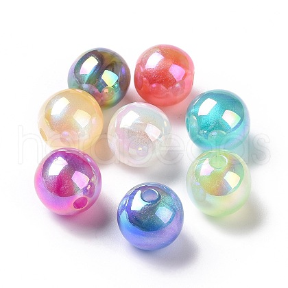UV Plating Rainbow Iridescent Acrylic Beads OACR-C010-05-1
