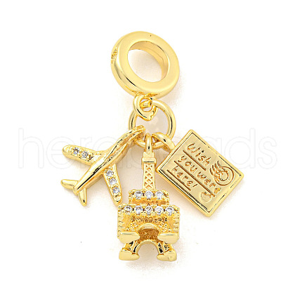 Rack Plating Brass Micro Pave Cubic Zirconia European Dangle Charms KK-P270-02F-G-1