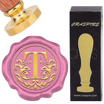 Brass Wax Seal Stamps with Wood Handle AJEW-WH0412-0253-1