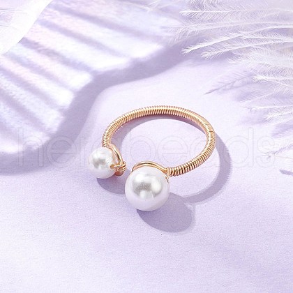 Shell Pearl Beads Cuff Rings RJEW-TA00186-1