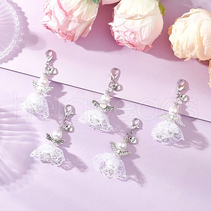 Handmade Glass Imitation Pearl Beaded and Polyester Wedding Dress Pendant Decorations Sets HJEW-MZ00257-1