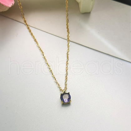 Fashionable Stainless Steel Rhinestone Flat Round Pendant Necklaces for Women QF8885-6-1