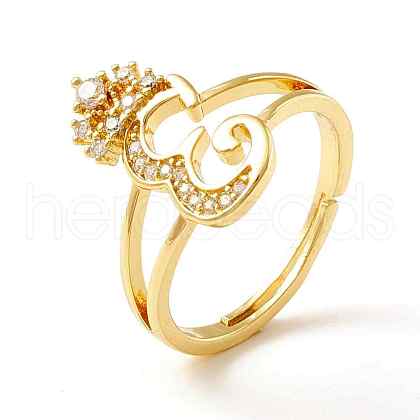 Clear Cubic Zirconia Initial Letter with Crown Adjustable Ring RJEW-M139-17E-1