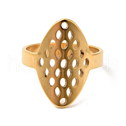 Ion Plating(IP) 201 Stainless Steel Oval with Dot Finger Ring for Women RJEW-G266-33G-1