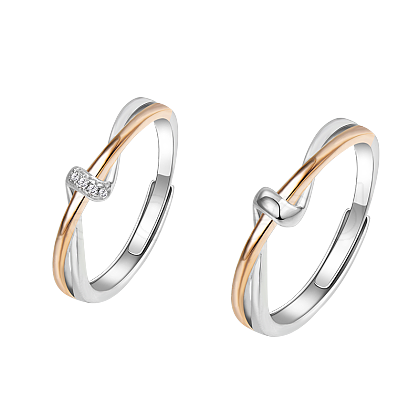 S925 Silver Twin Knot Couple Rings Unique Design Adjustable Size IR1065-1