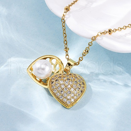 304 Stainless Steel Clear Cubic Zirconia Pendant Necklaces for Women NJEW-F334-01G-02-1