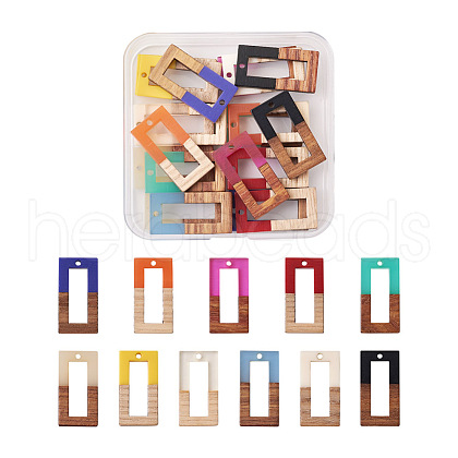 Beadthoven 22Pcs 11 Colors Resin & Walnut Wood Pendants RESI-BT0001-10-1
