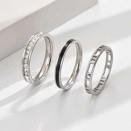 3Pcs Hollow Out 304 Stainless Steel Micro Pave Clear Cubic Zirconia with Enamel Finger Rings FS-WGFDE09-11-1