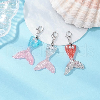 Mermaid Tail Resin Pendant Decorations HJEW-JM03244-1