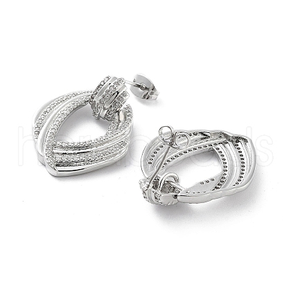 Twist Rhombus Brass with Cubic Zirconia Stud Earrings EJEW-Q811-27P-1