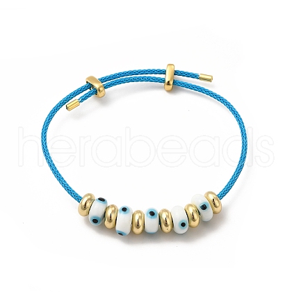 Lampwork Evil Eye & Brass Beaded Bangle BJEW-L679-04G-02-1