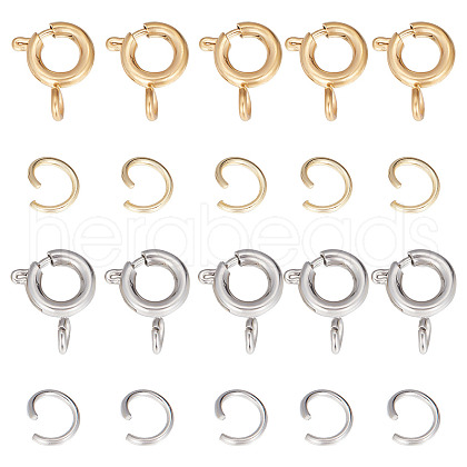 SUNNYCLUE 20Pcs 2 Clolors 304 Stainless Steel Smooth Surface Spring Ring Clasps STAS-SC0004-42-1