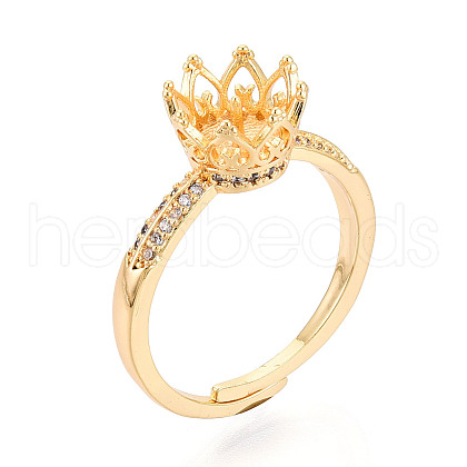 Brass Micro Pave Clear Cubic Zirconia Adjustable Ring Settings KK-T076-18G-1