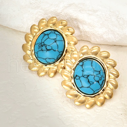 Fashionable Classic Synthetic Turquoise Flower Stud Earrings UV0431-3-1