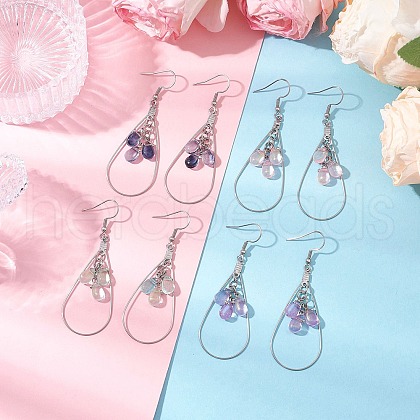 Teardrop 304 Stainless Steel Transparent Glass Dangle Earrings EJEW-JE06404-02-1