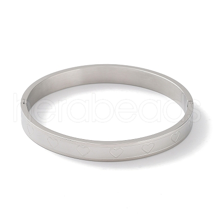 304 Stainless Steel Grooved Heart Bangles BJEW-F464-15P-1