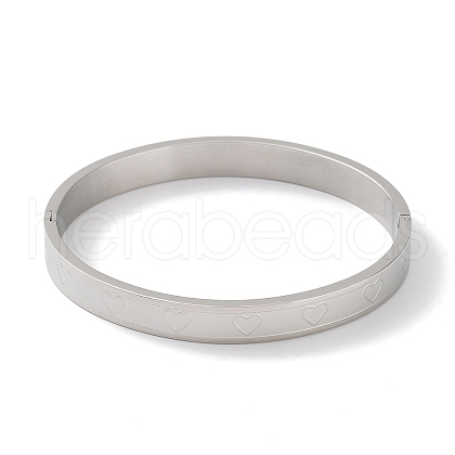 Non-Tarnish 304 Stainless Steel Grooved Heart Bangles BJEW-F464-15P-1