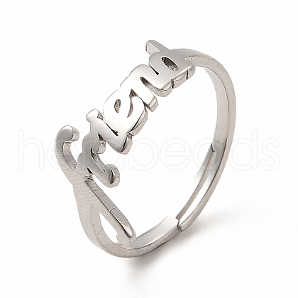 304 Stainless Steel Word Friend Adjustable Ring for Women RJEW-B027-07P-1