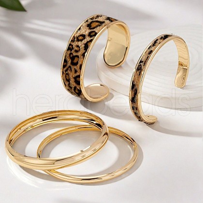 4Pcs 4 Styles Alloy Faux Leather Bangles FS-WG3D732-01-1