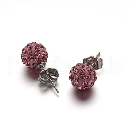 Polymer Clay Rhinestone Ball Stud Earrings EJEW-F0083-01L-1