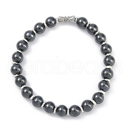 Synthetic Non-magnetic Hematite Beaded Stretch Bracelets for Women Men BJEW-F480-02D-1