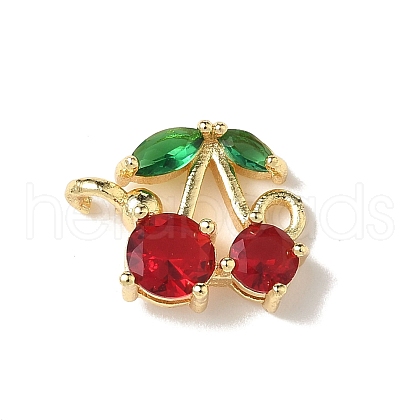 Brass Pave Green and Dark Red Cubic Zirconia Cherry Connector Charms KK-I276-47A-G-1