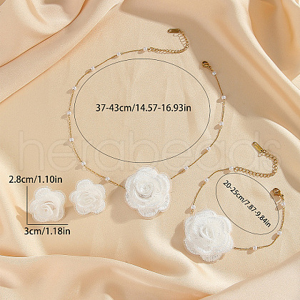 Rose Cloth & Plastic Pearl Pendant Necklaces & Charm Bracelets & Stud Earrings Sets FS-WG74528-02-1