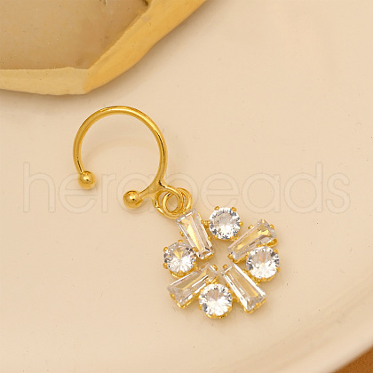 Brass Pave Clear Cubic Zirconia Flower Cuff Dangle Lip Rings FS-WGF1CAD-03-1