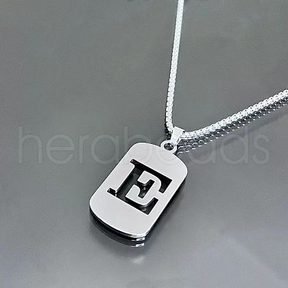 Rectangle with Laser Cut Letter 201 Stainless Steel Initial Pendant Necklaces WGA5E8C-05-1
