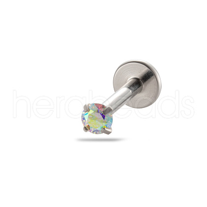 G23 Titanium Alloy Cubic Zirconia 17 Gauge Flat Round Threadless Labrets WG94BD7-24-1