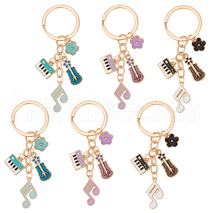 Olycraft 6Pcs 3 Colors Alloy Musical Instruments Keychains KEYC-OC0001-47-1